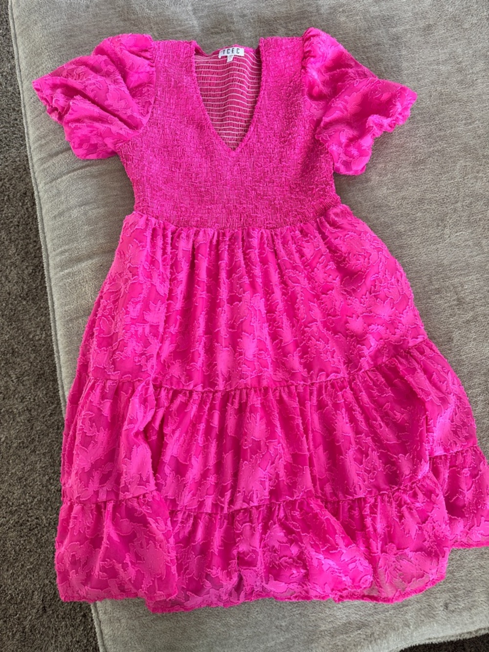 TCEC Girls' Hot Pink Lace Tiered Dress with Smocked Bodice